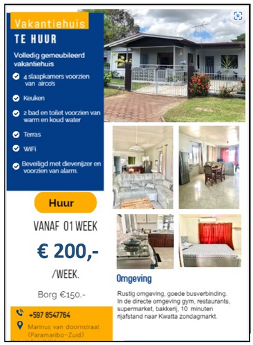 vakantiehuis Suriname Paramaribo Kwatta